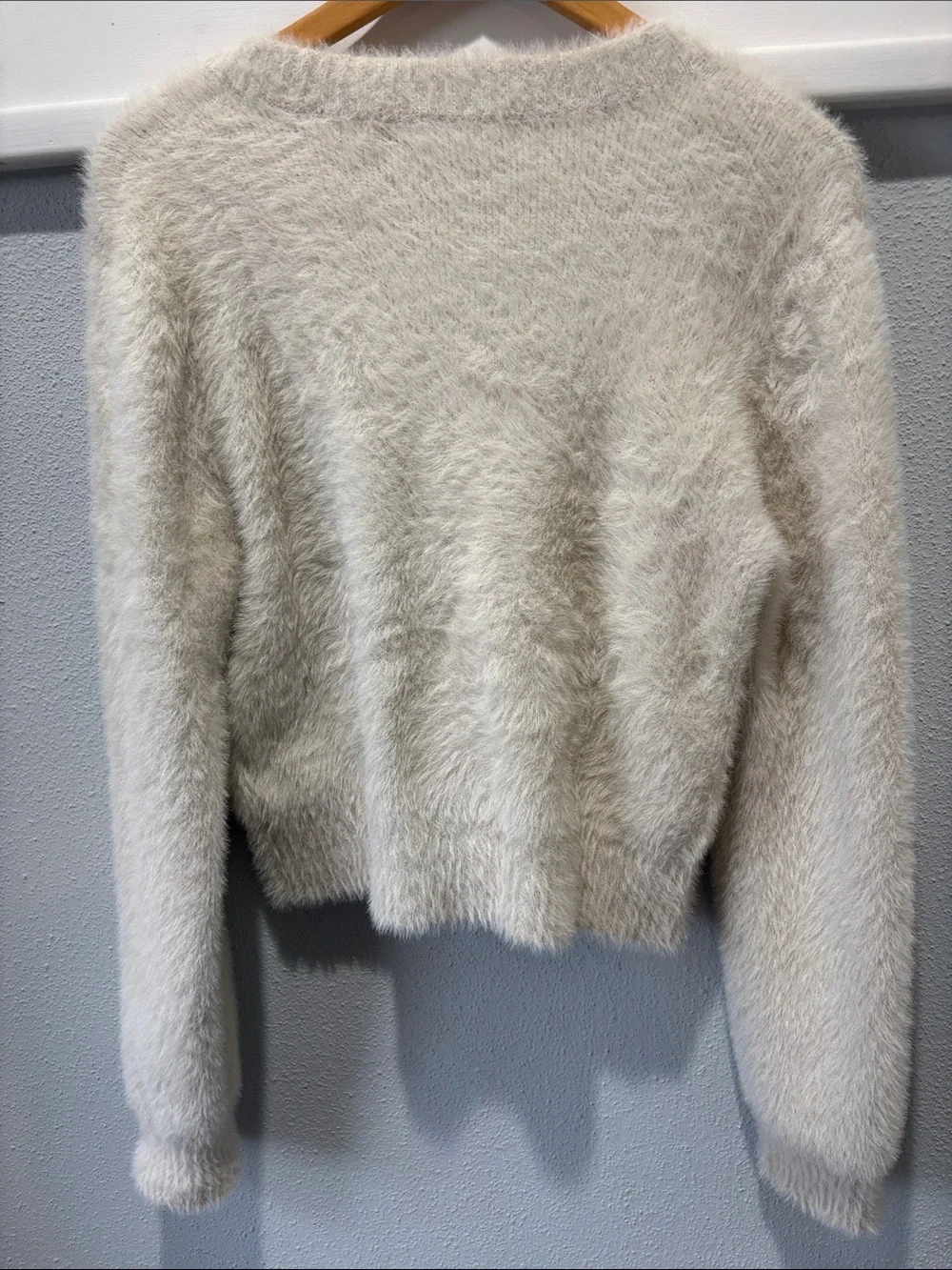 J. Crew Cream Fuzzy Button-Front Cardigan with Black Trim